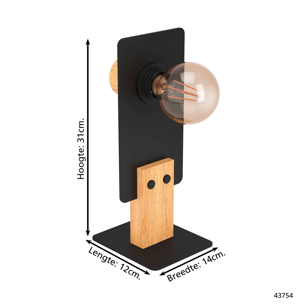 Lampe de table moderne Bramerton noir avec bois Eglo 9002759437541