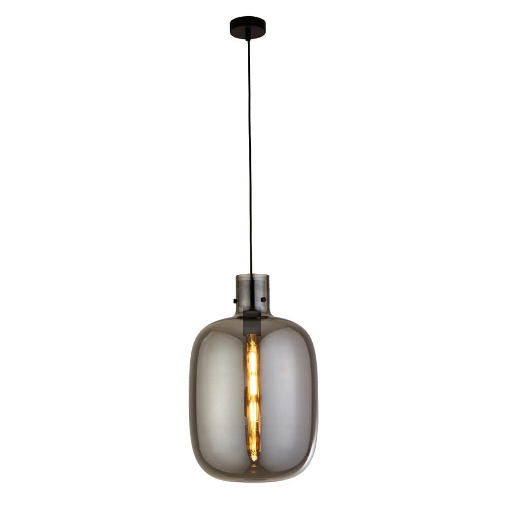 Lampe suspendue Verre Barrel noir avec verre fumé