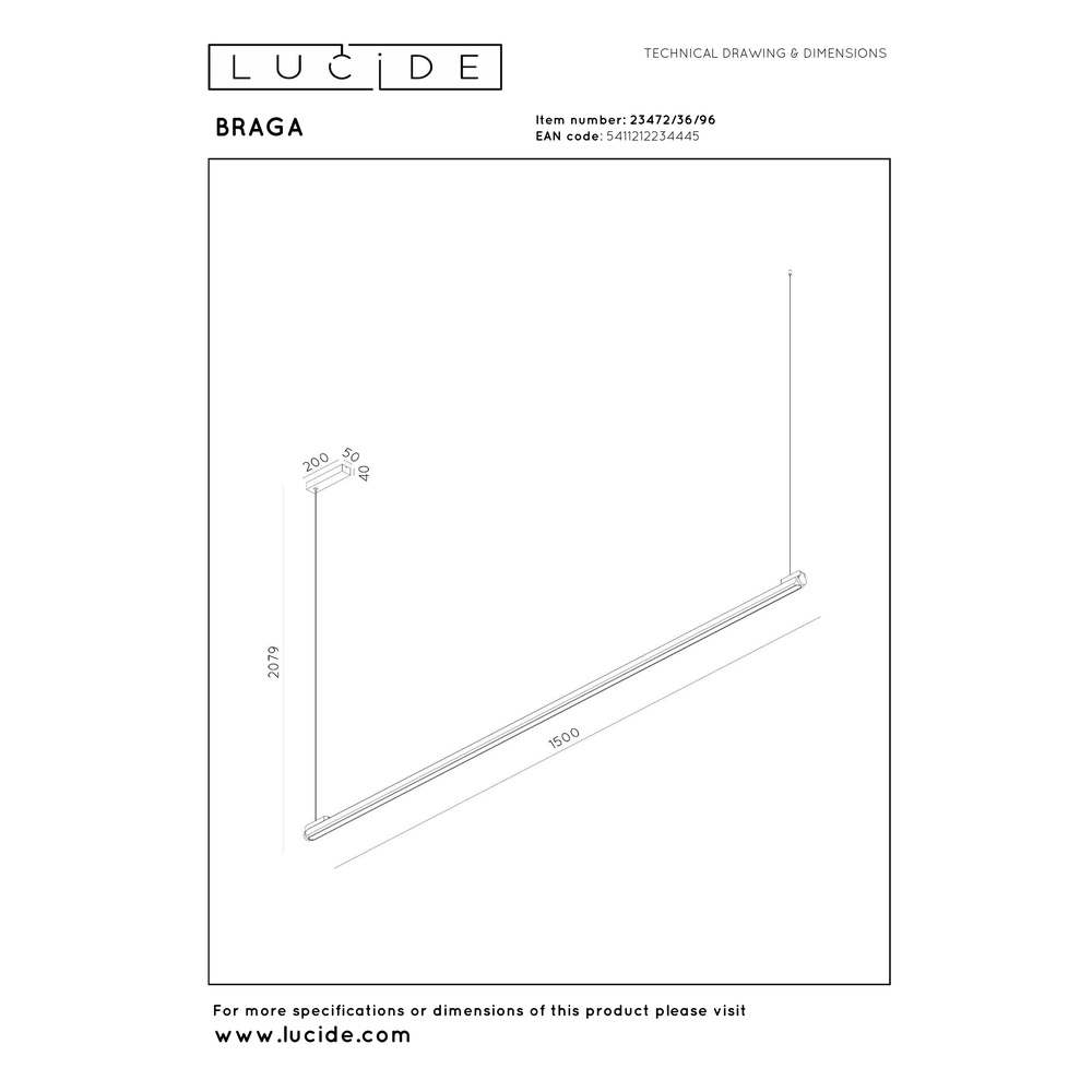 Suspension LED élégante Braga 150cm - champagne Premium by Lucide 5411212234445