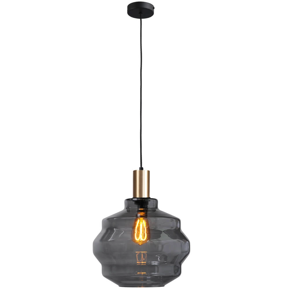 Lampe suspendue dorée Porto avec verre fumé Boule - Ø 30cm Masterlight 8718121269146