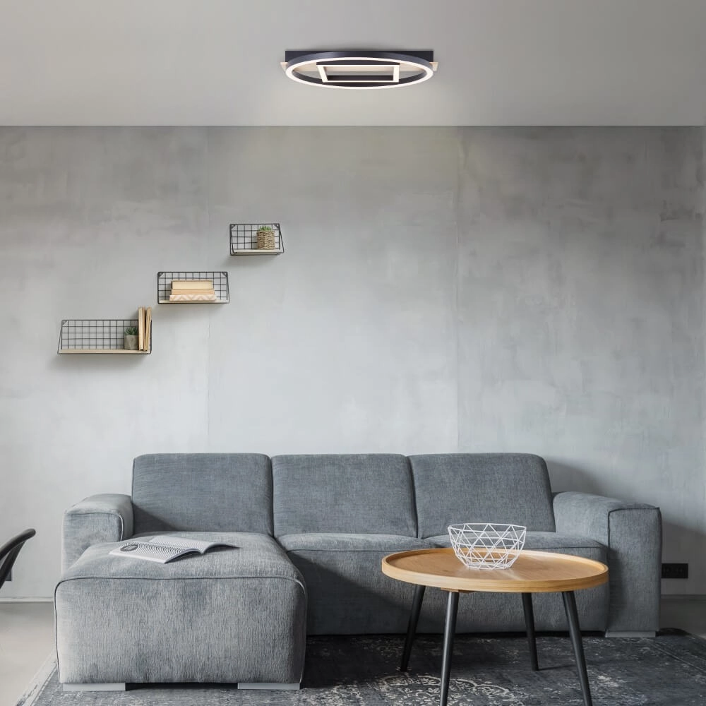 Plafonnier Maureen Ø 37cm avec carré noir avec bois Brilliant 4004353420092