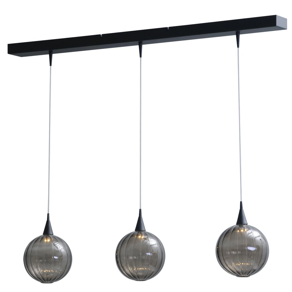 Lampe suspendue de table à manger noire Bocca avec 3 boules de verre blackline Masterlight 8718121213231