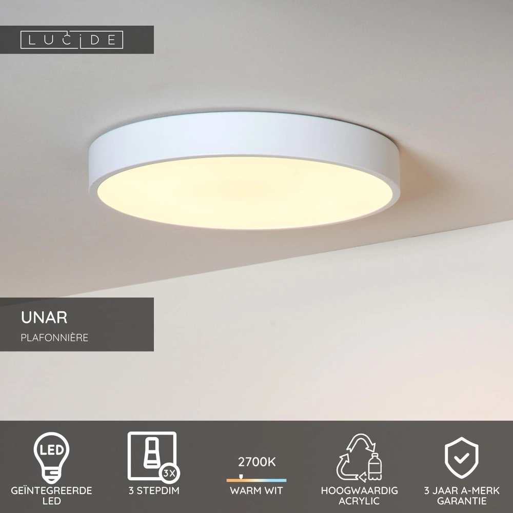 Éclairage de plafond Unar Ø 39,5 cm - 2700K - blanc Lucide 5411212792037