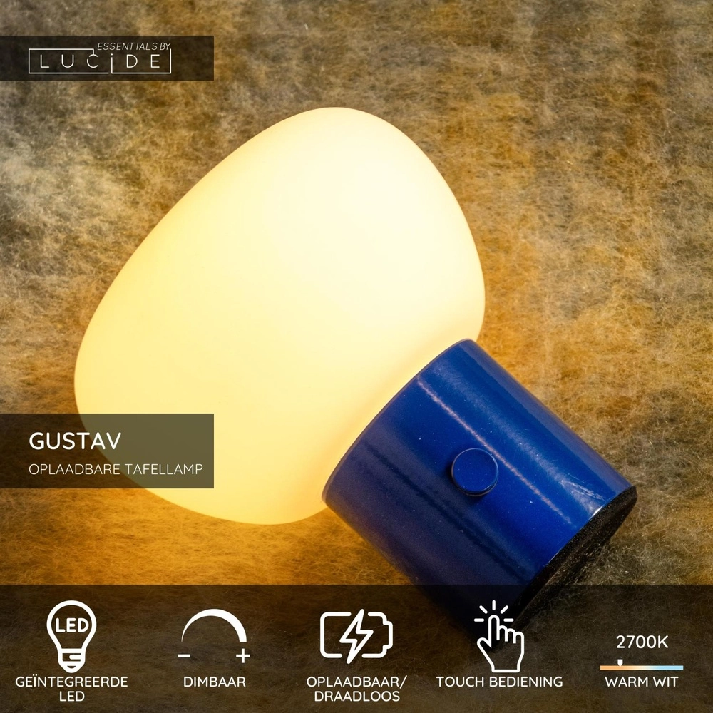 Lampe de table rechargeable Gustav bleu Lucide 5411212442031