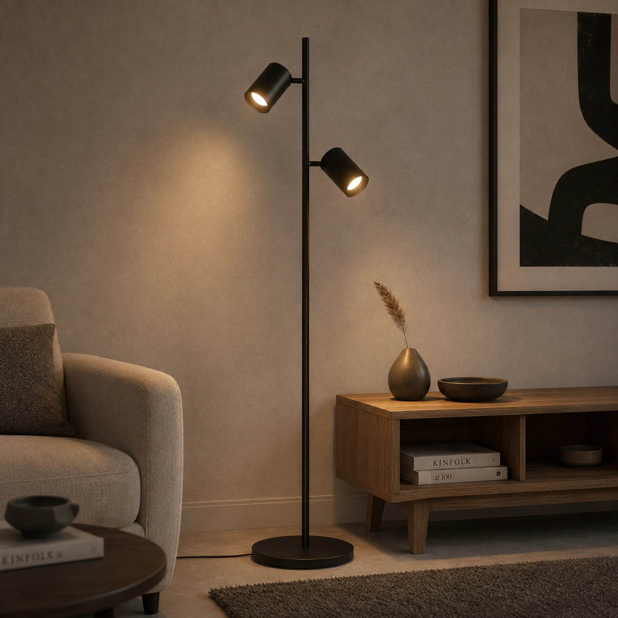 Lampadaire Megano noir 2 lumières