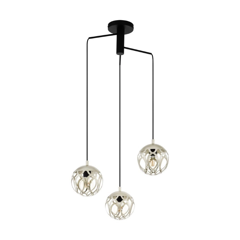 Lampe à suspension Mirtazza 3 lumières noir avec crème Lampe à suspension Mirtazza 3 lumières noir avec crème