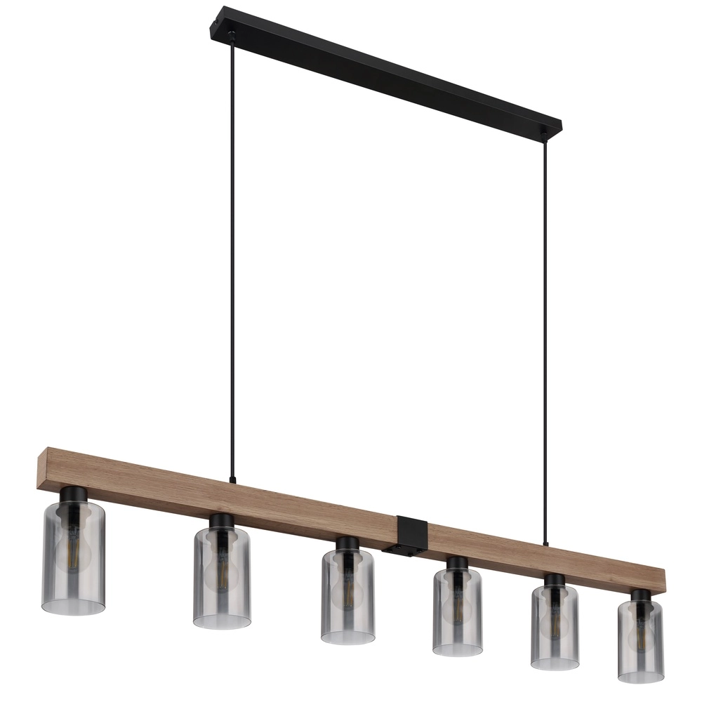 Lampe suspendue Hadera Noir à 6 lumières avec verre fumé Globo 9007371443253