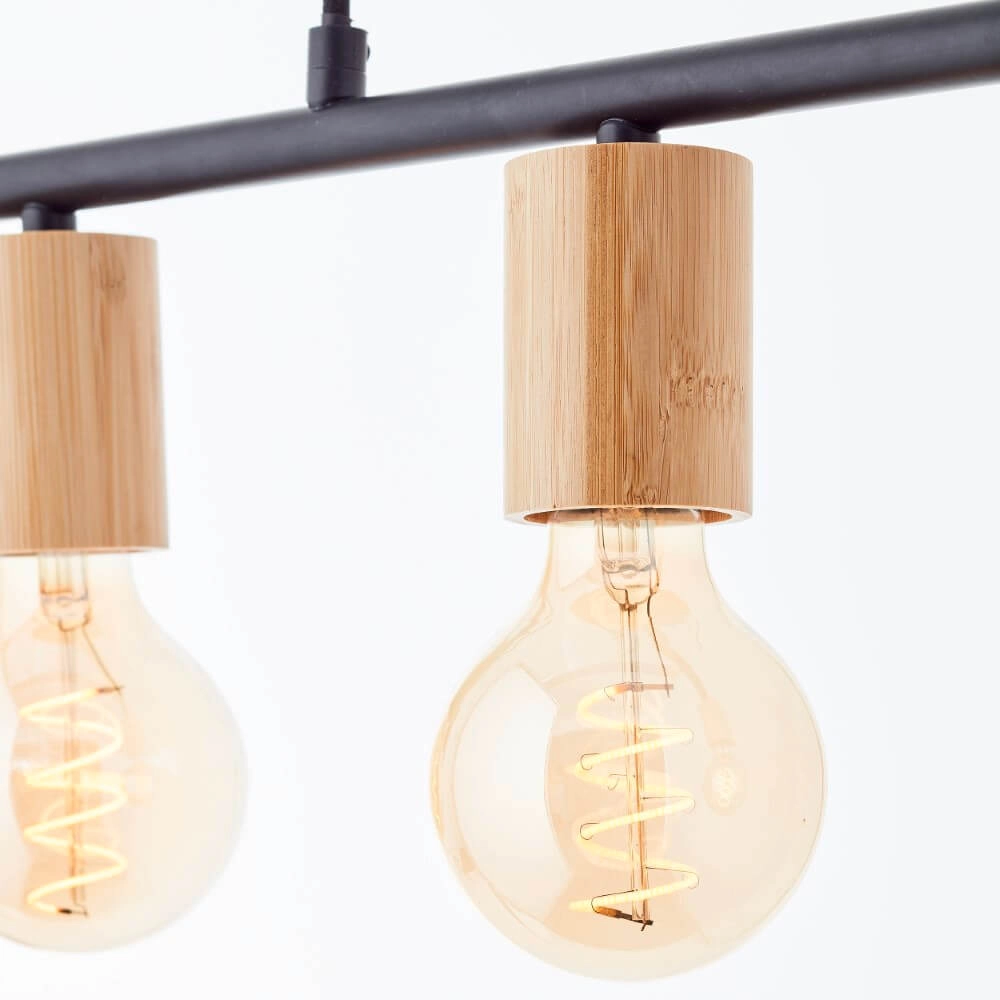 Lampe suspendue 5 lumières Kerry noir avec du bois Brilliant 4004353408960