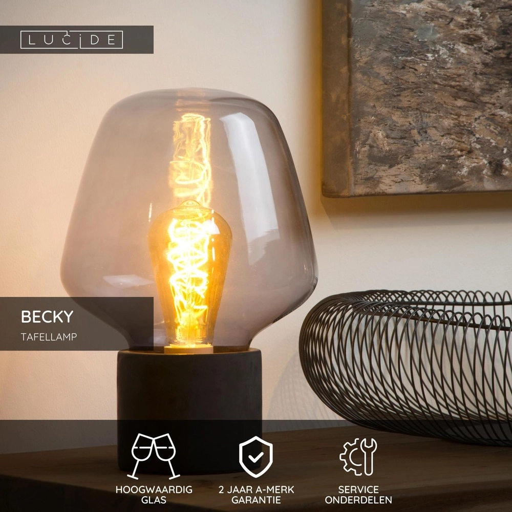 Lampe de table Becky noir avec verre fumé Lucide 5411212450753