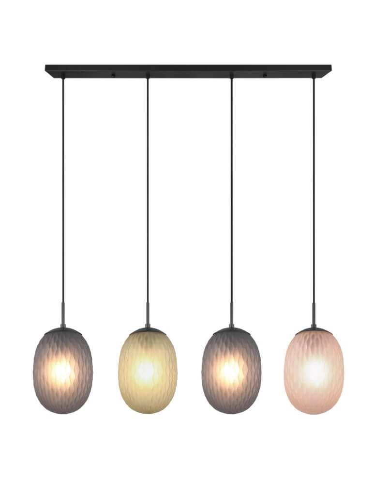 Lampe suspendue 4 lumières Facette avec verre coloré nervuré Trio 4017807616842