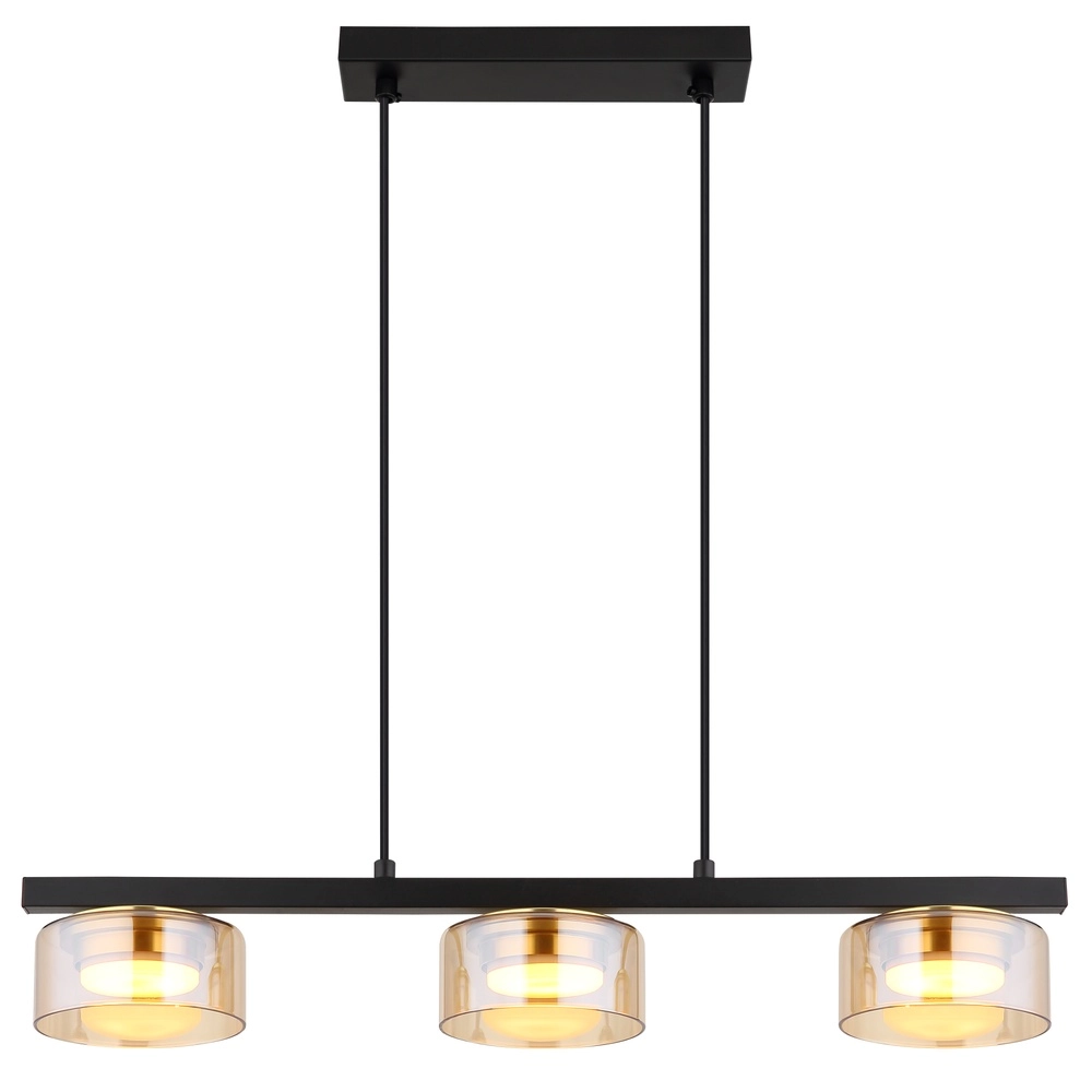 Lampe pendante de conception Higgins noir avec verre ambré Globo 9007371531813