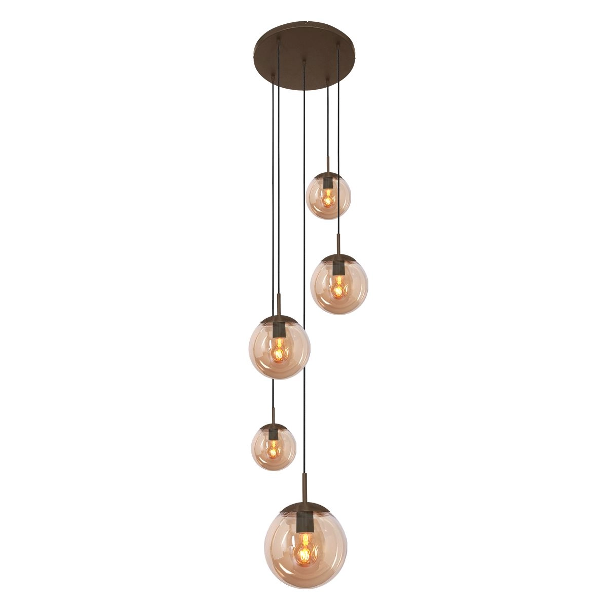 Lampe suspendue vide à 5 lumières Bollique Cacao avec verre ambré Steinhauer 8712746187175