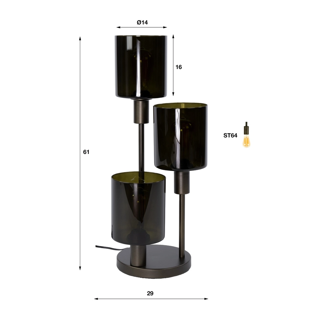 Lampe de table de conception Sepiora Marron Sienne à 3 clairs Lyora 8716803515321