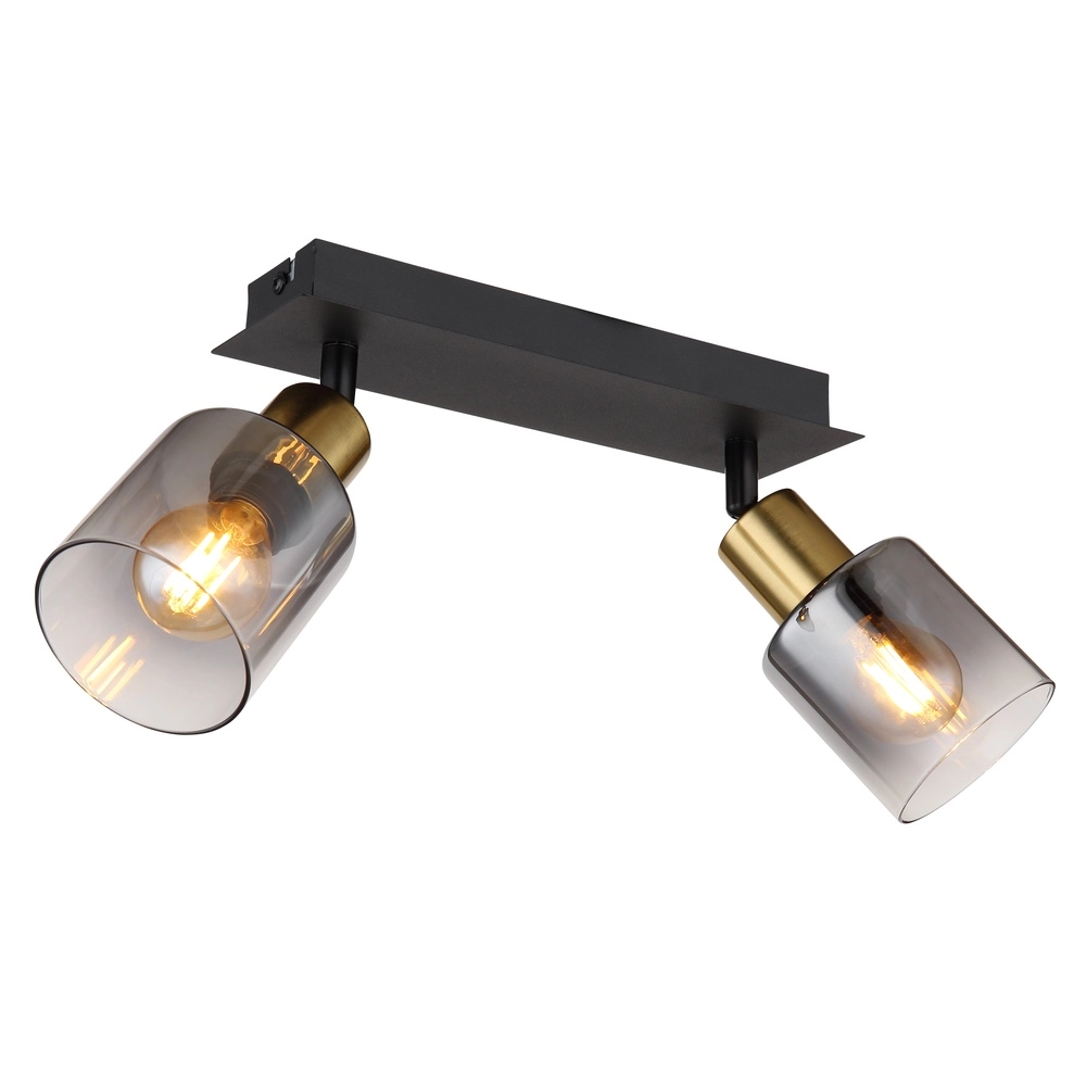 Lampe de plafond à deux lumières Hollsy noir avec verre fumé