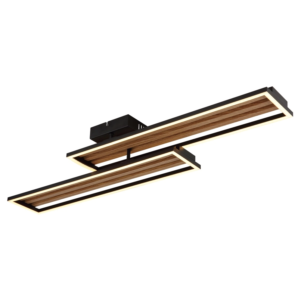 Lampe de plafond moderne Dakari I noir avec bois 90 cm