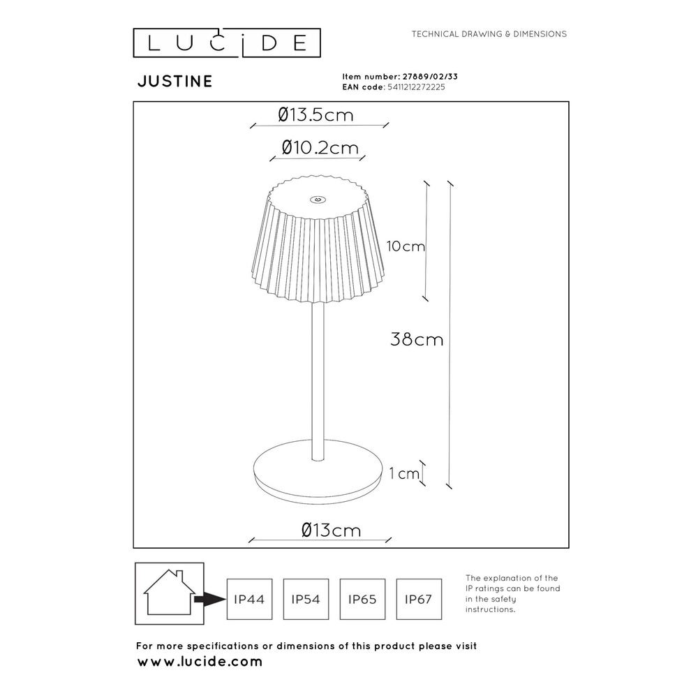 Lampe de table rechargeable Justine Vert avec station de recharge Lucide 5411212272225