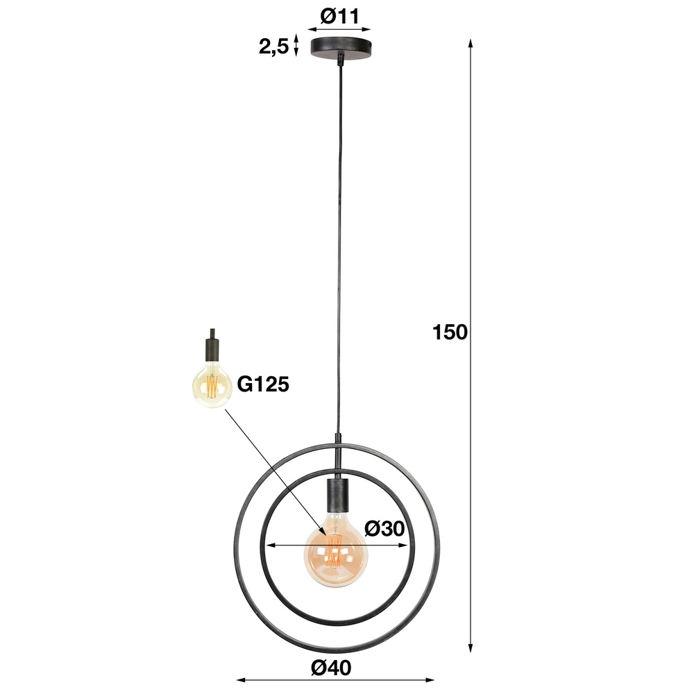 Lampe pendante moderne Ø 40cm Turn Charbon de bois Lyora 8716803513129