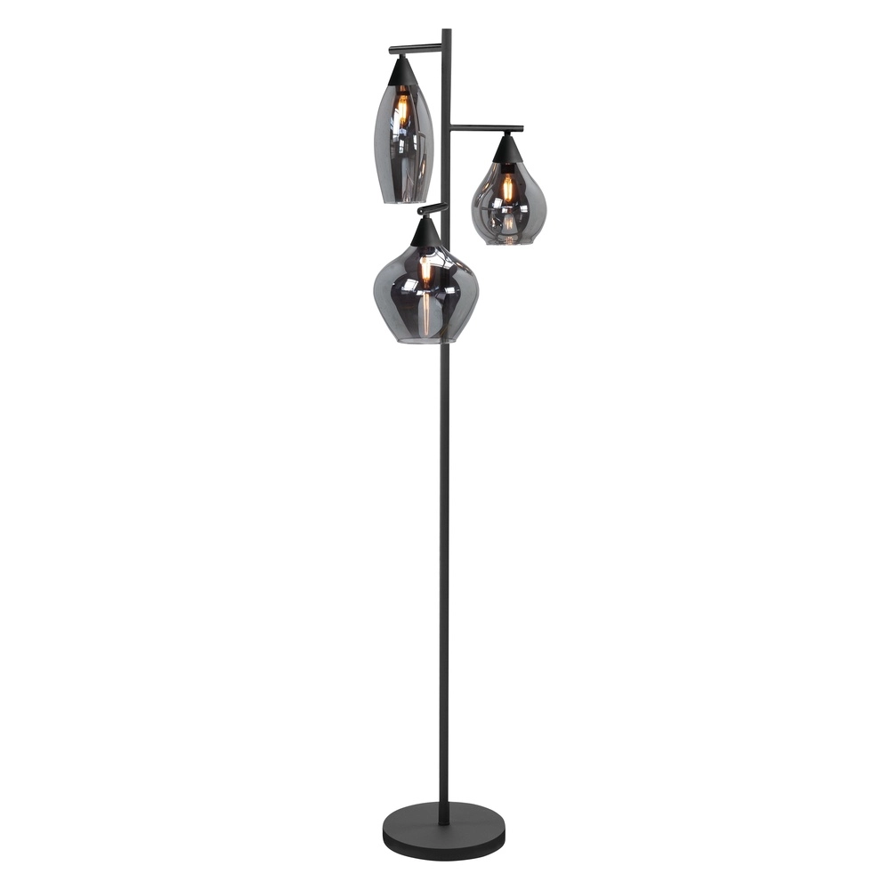 Lampadaire Cambio Verre fumé noir à 3 lumières Lampadaire Cambio Verre fumé noir à 3 lumières
