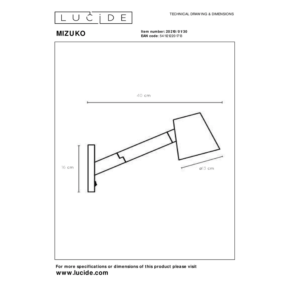 Lampe murale noire Mizuko Conception Lucide 5411212201713