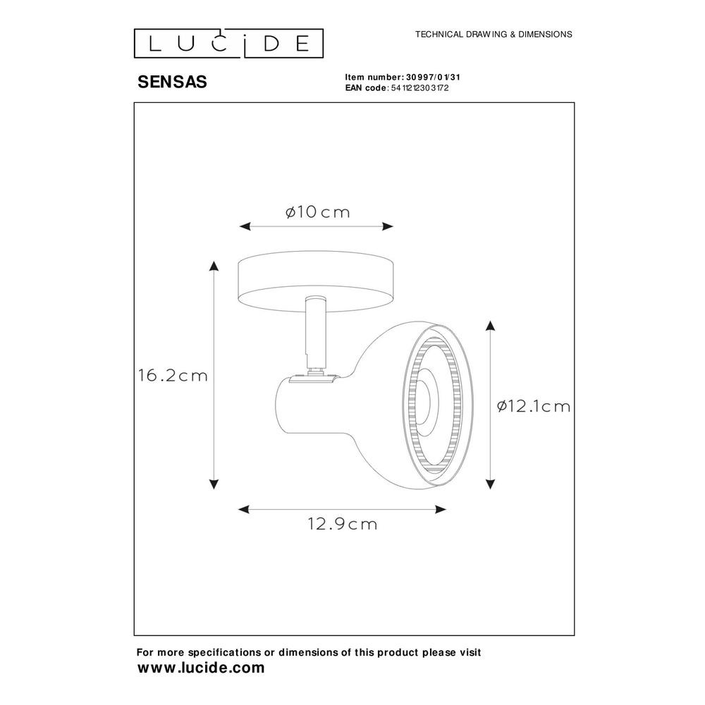 Lampe de plafond Sensas design blanc GU10 ES111 Lucide 5411212303172