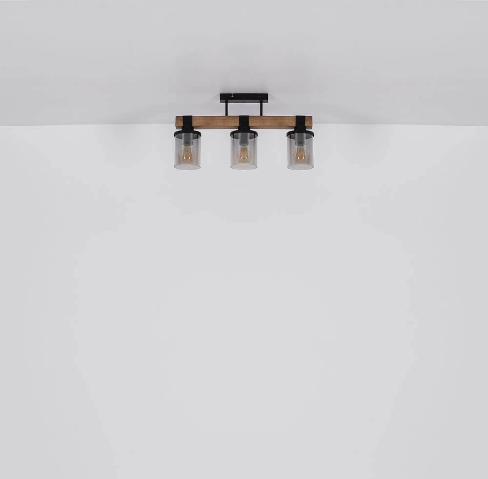 Plafonnier 3 lumières Lila noir avec du bois Globo 9007371443710