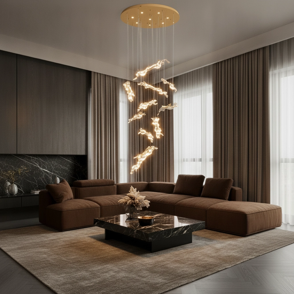 Lampe pendante dorée Avesa avec du verre clair Ø 100 cm