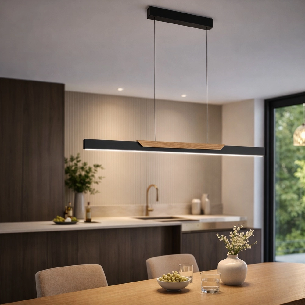 Lampe pendante de conception Arcus noir avec bois Brilliant 4004353463549