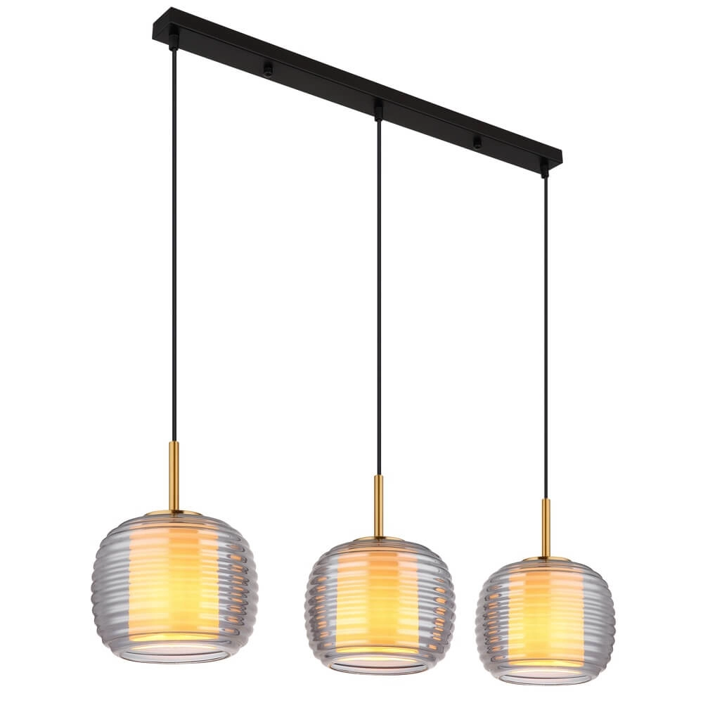 Suspension design Lampigna noir avec verre ambré 3 lumières