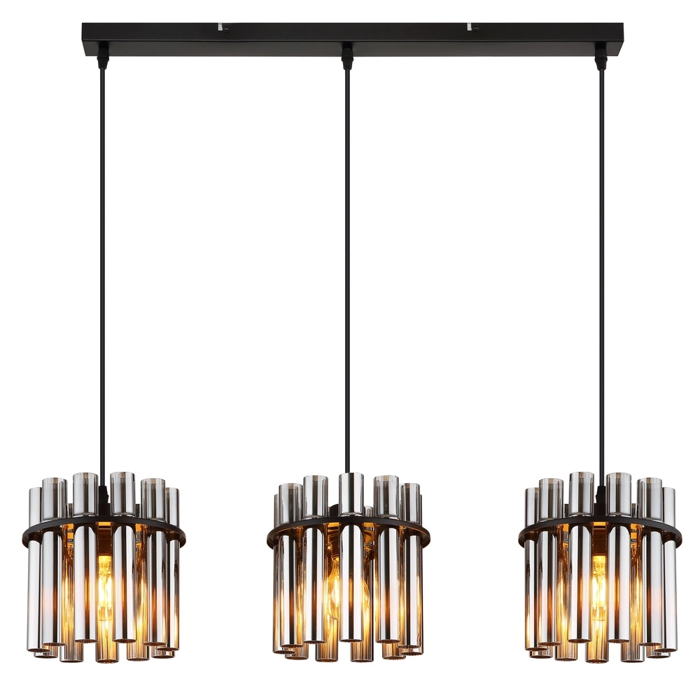 Lampe pendante à 3 lampes Gorley II noir avec des tiges en verre Globo 9007371589111
