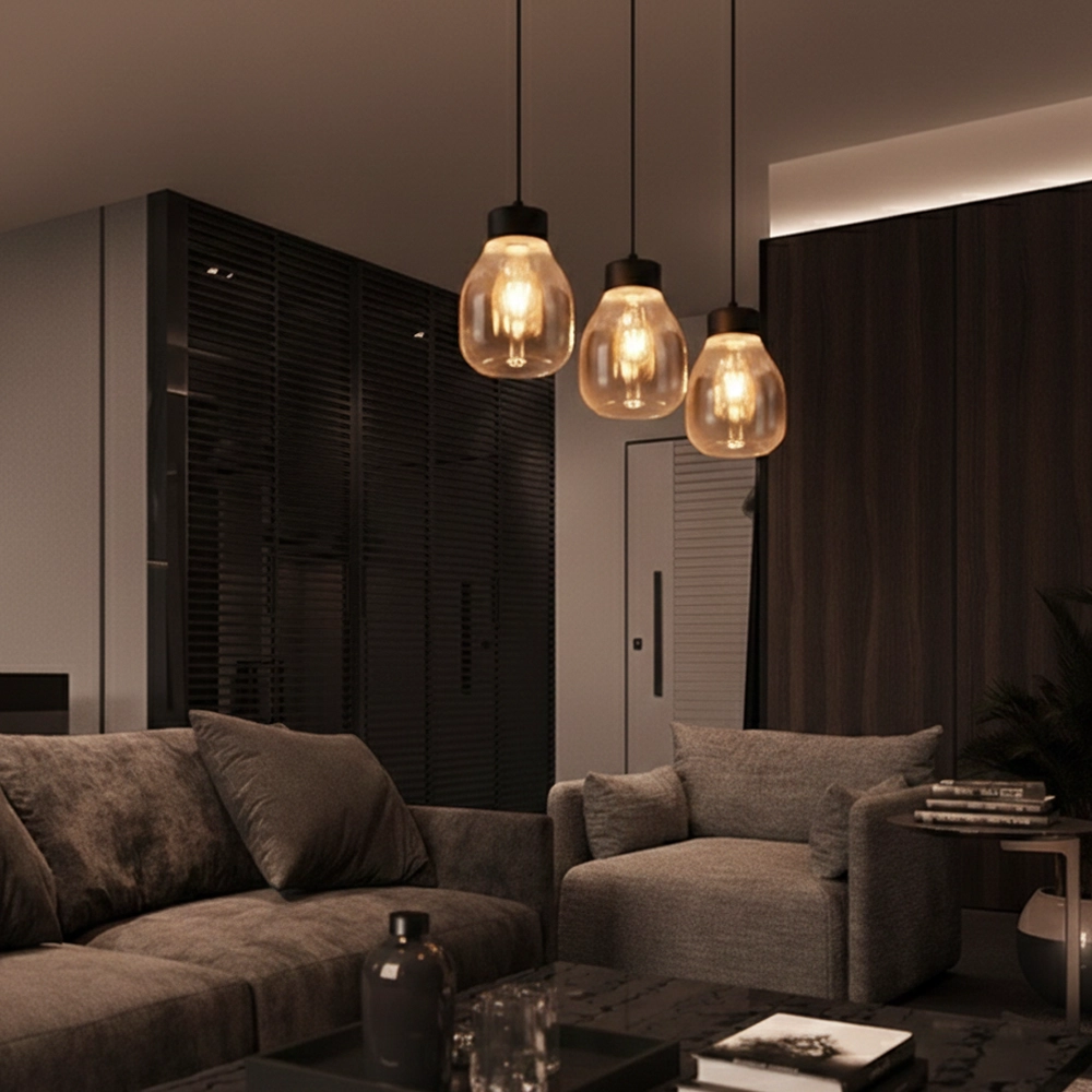 Suspension Blacu 3 lumières noir droit