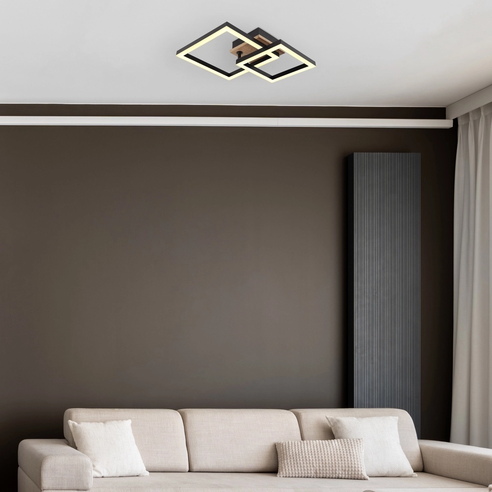 Lampe de plafond Bard noir avec bois Globo 9007371455188