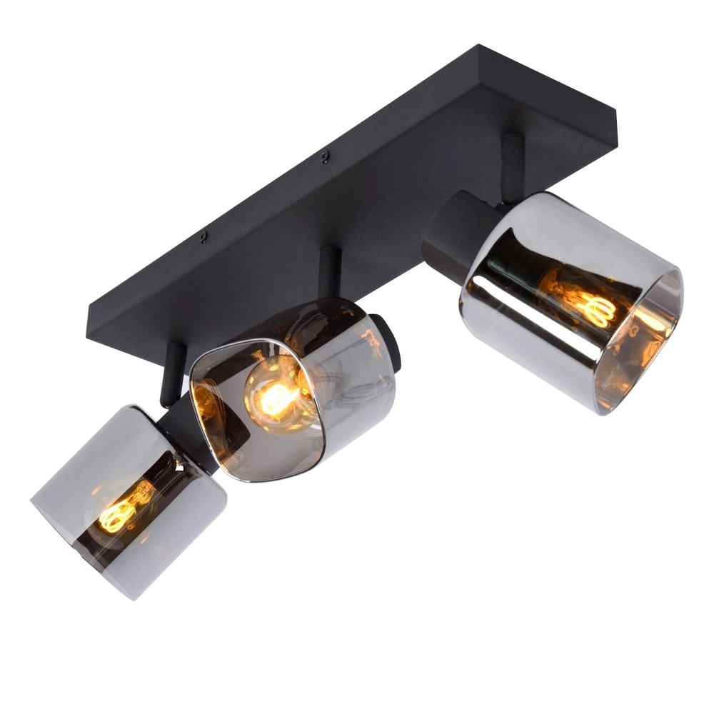 Lampe de plafond Alion Noir à 3 lumières avec verre fumé Lucide 5411212177001