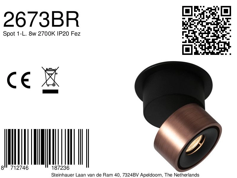 Spot lisse monté en surface Fez Bronze uniquement Steinhauer 8712746187236