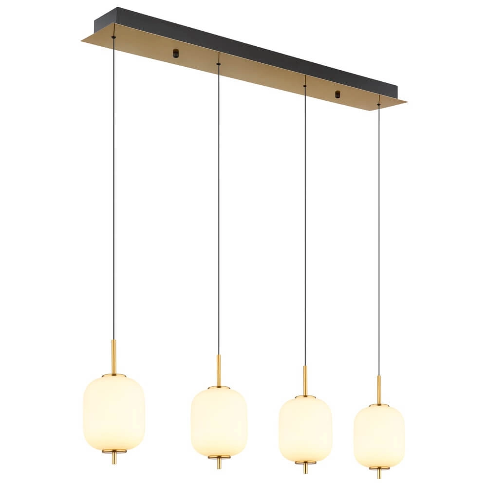 Suspension dorée Ewald Verre blanc à 4 lumières Suspension dorée Ewald Verre blanc à 4 lumières