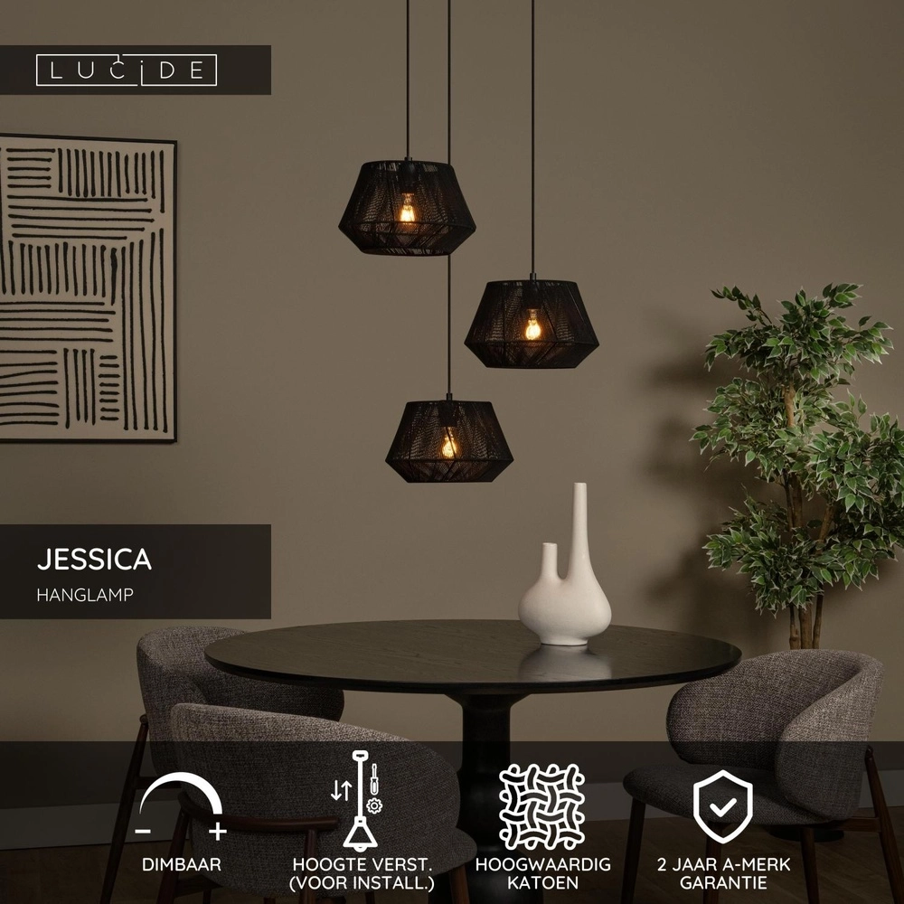 Lampe suspendue Jessica 3 lumières noires Lucide 5411212106148