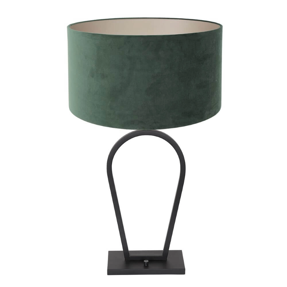 Lampe de table noire Stang avec capuche en velours vert