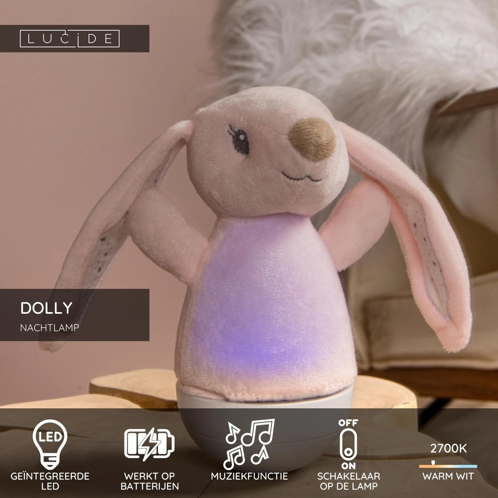 Veilleuse Dolly Sur batterie avec fonction musique - rose Lucide 5411212771476