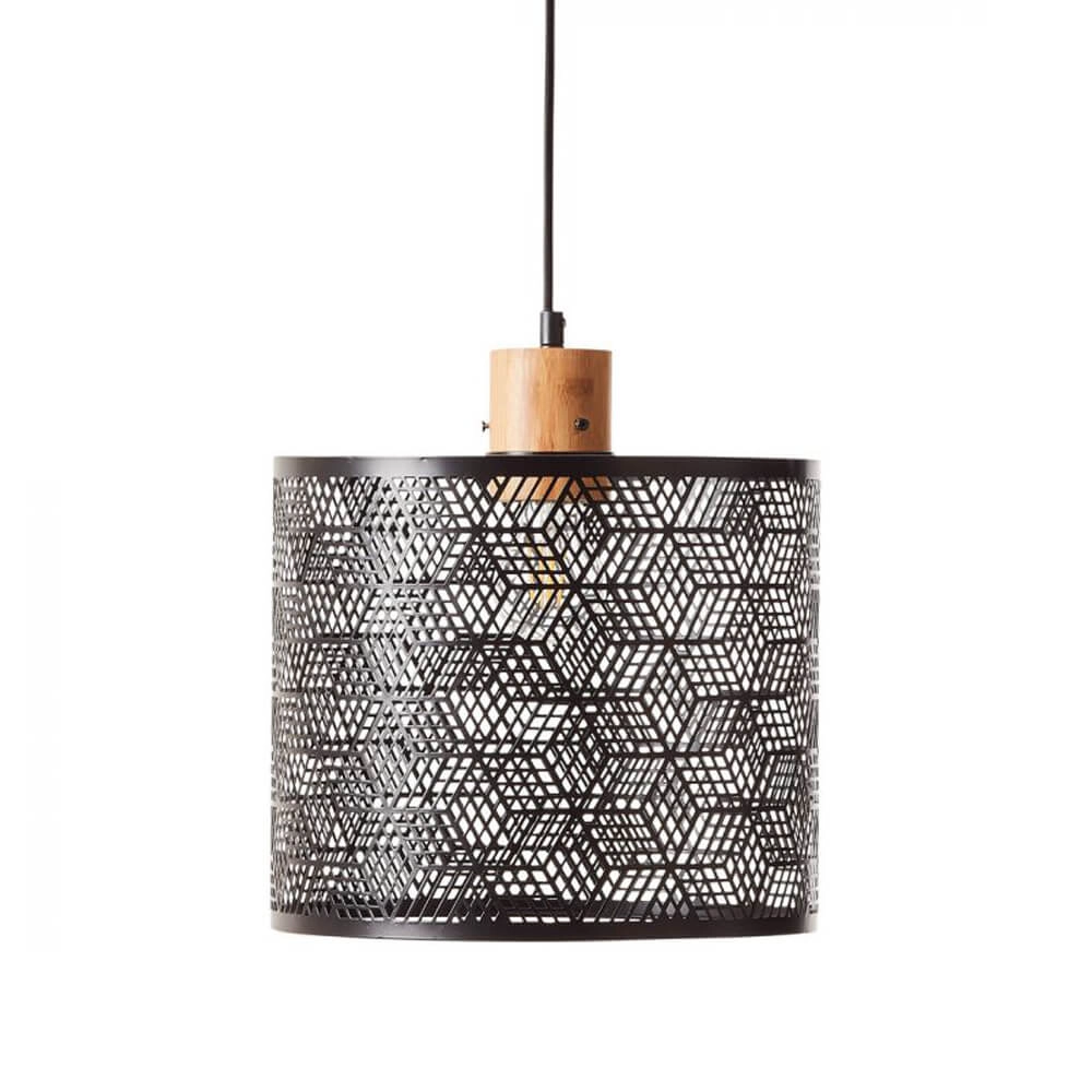 Lampe suspendue Santy 29cm noir avec bois Lampe suspendue Santy 29cm noir avec bois