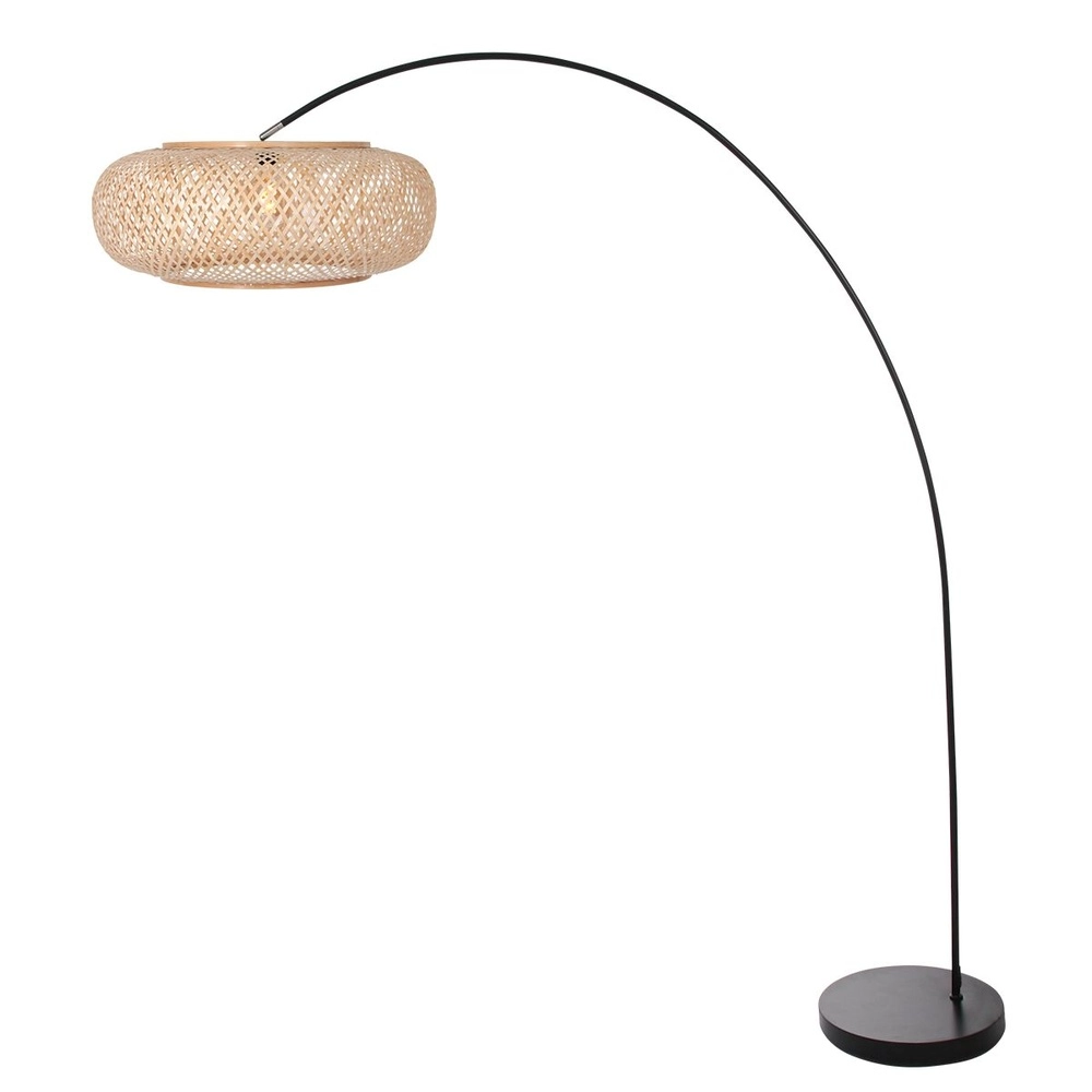 Lampe à arc solva noir avec abat-jour en rotin Ø 60cm Steinhauer 8712746182590