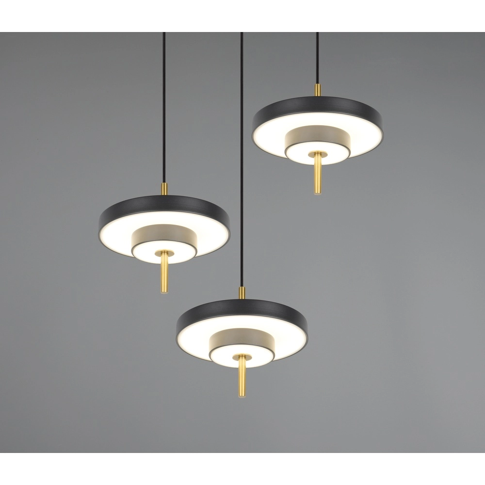 Suspension 3 lumières Keaton Rond noir avec or Trio 4017807655247