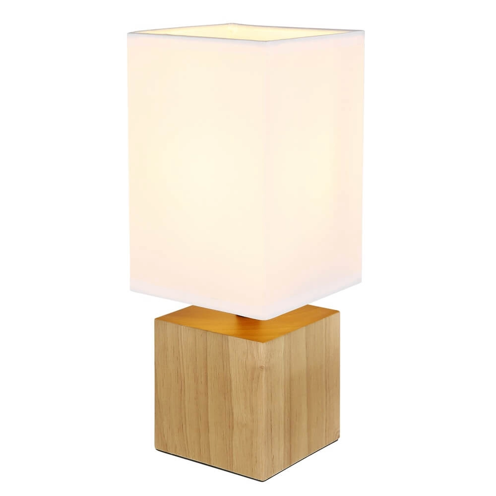 Lampe de table élégante Valentino Bois avec capot blanc
