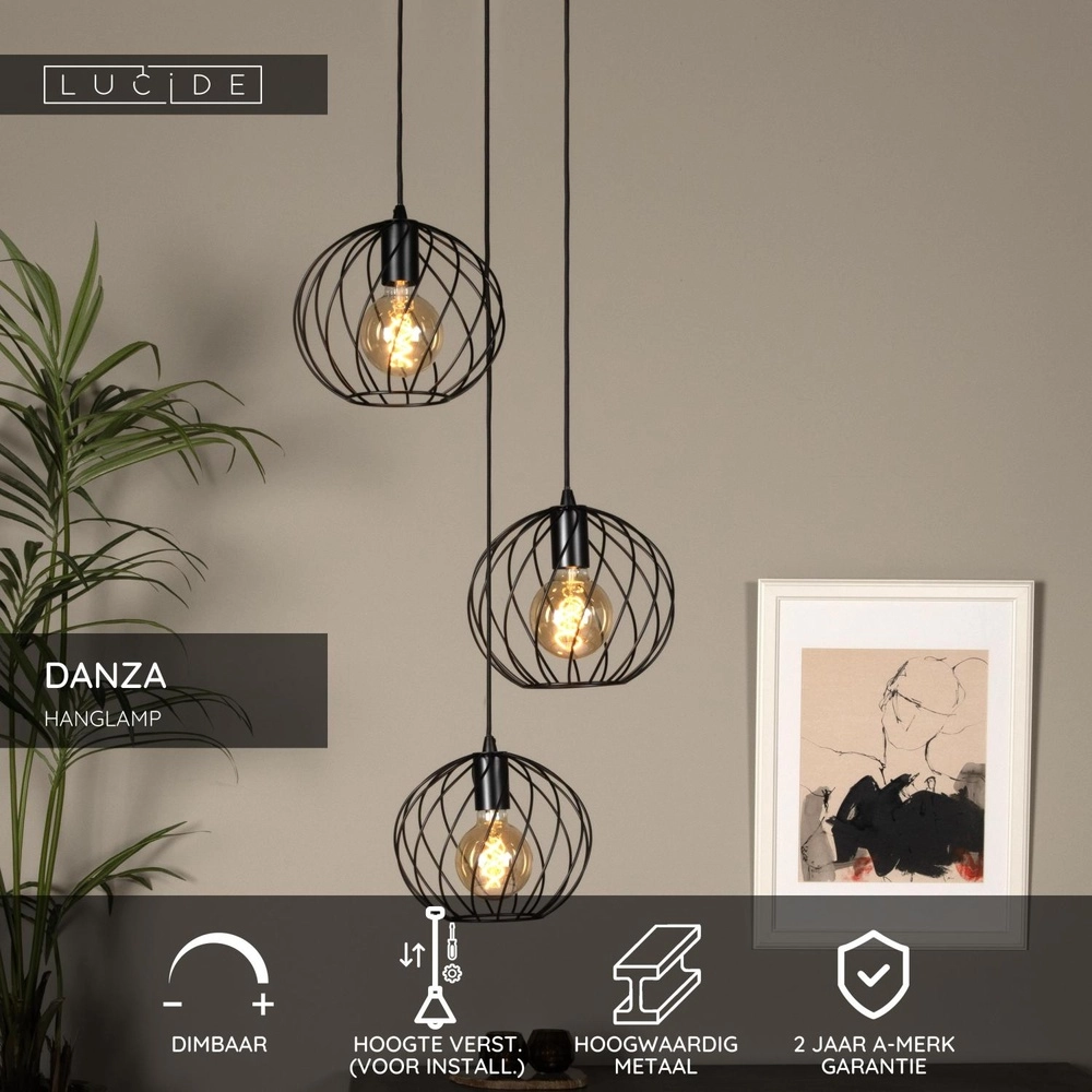 Lampe suspendue Danza Ø 50 cm noir Lucide 5411212211576