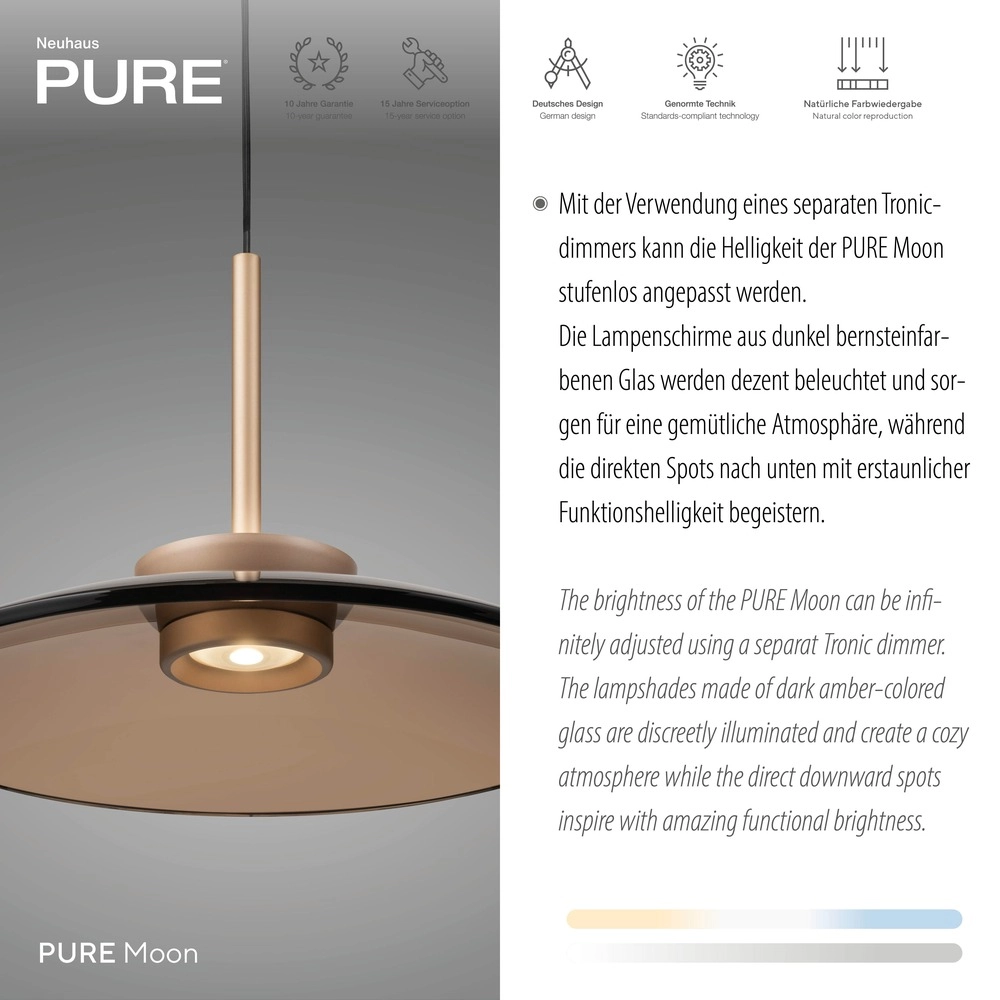 Lampe suspendue de table de salle à manger 2L Pure Moon Bronce avec verre ambré Paul Neuhaus 4012248392980