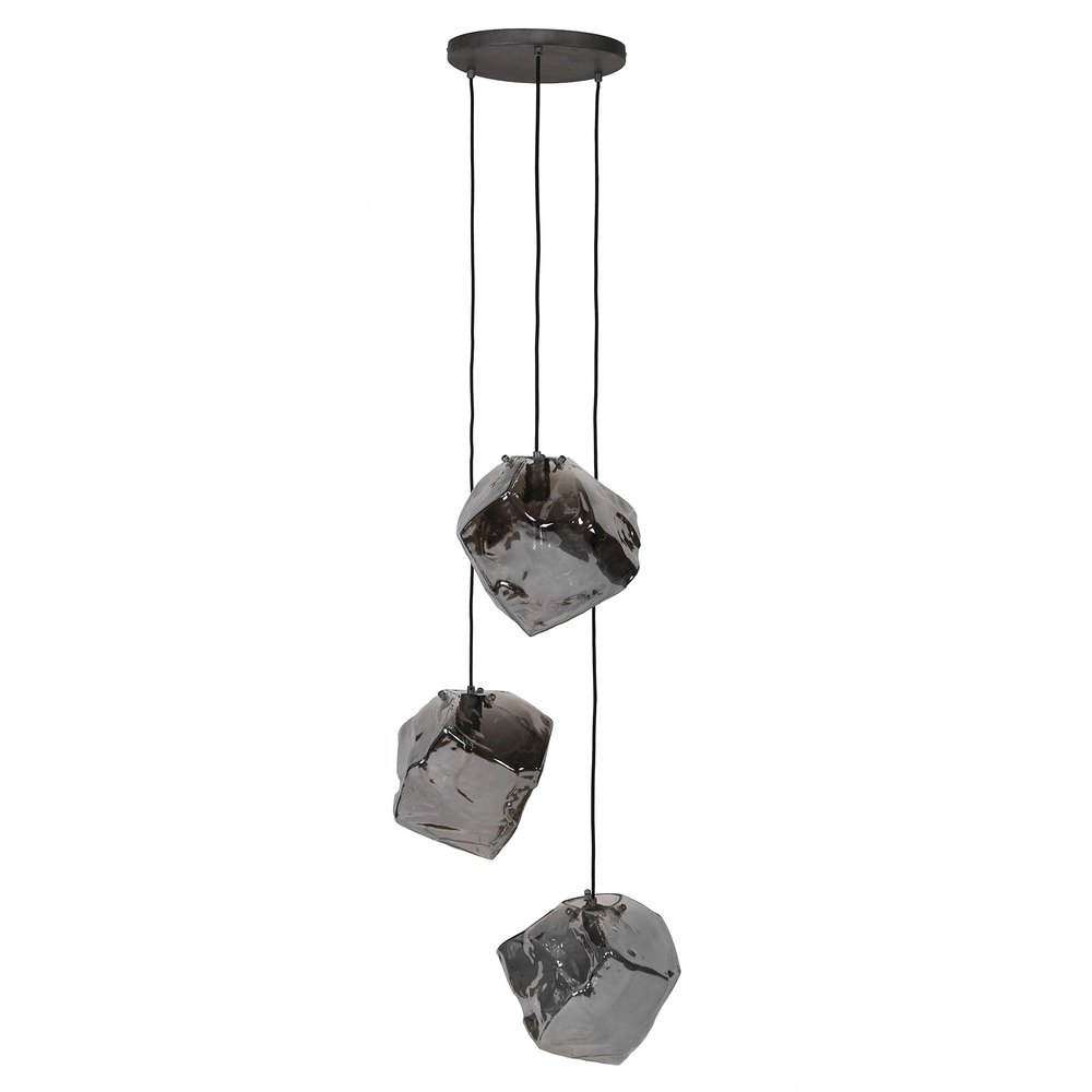 Lampe pendante moderne Rock 3 lumières - verre chromé Lyora 8716803511408