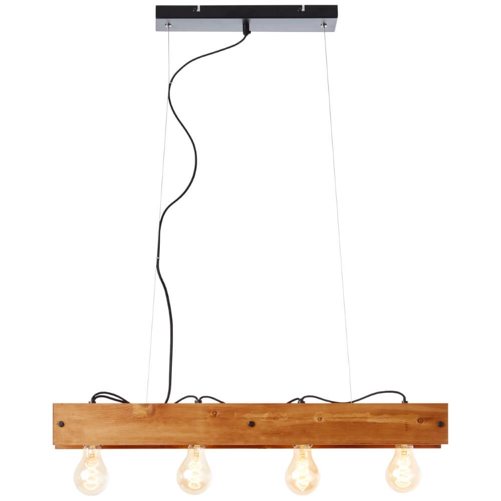 Lampe suspendue Calandra 4 lumières noir avec bois marron Lampe suspendue Calandra 4 lumières noir avec bois marron