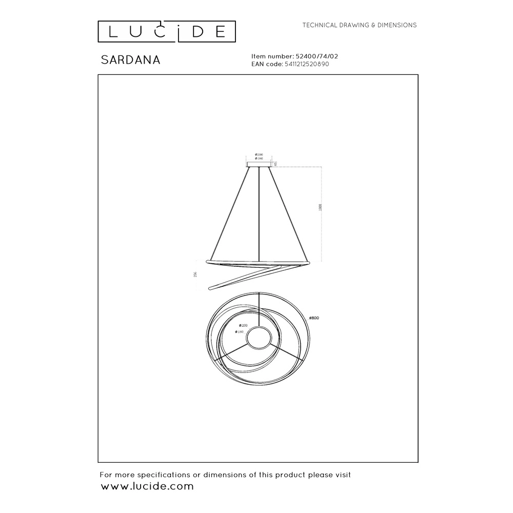 Lampe pendante de conception Sardana Ø 80 cm de boucle dorée Premium by Lucide 5411212520890