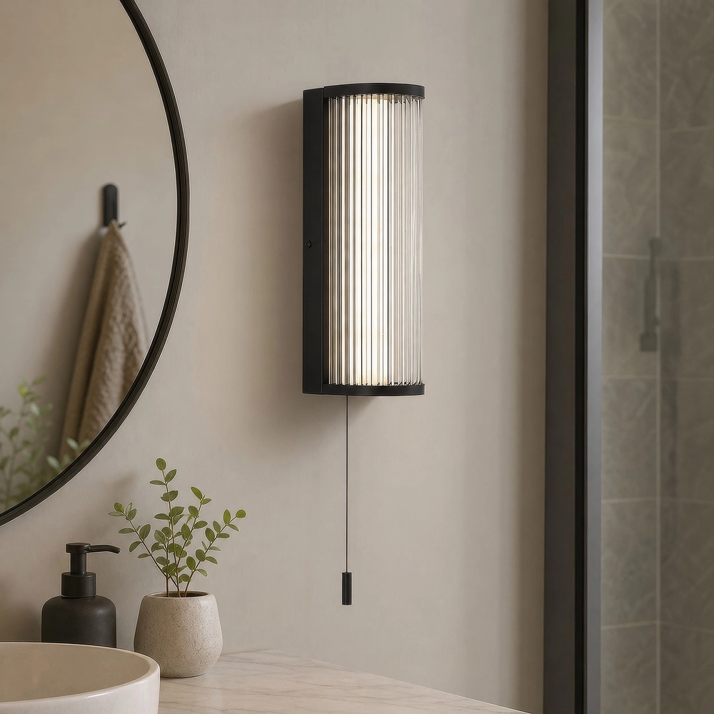Lampe murale moderne Rue noir avec verre nervuré Searchlight 5,05342E+12