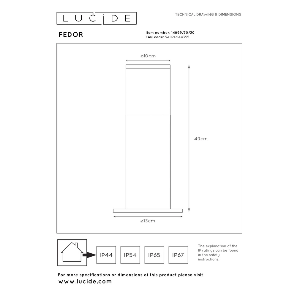 Lampe à piédestal de conception Fedor Noir Lucide 5411212144355