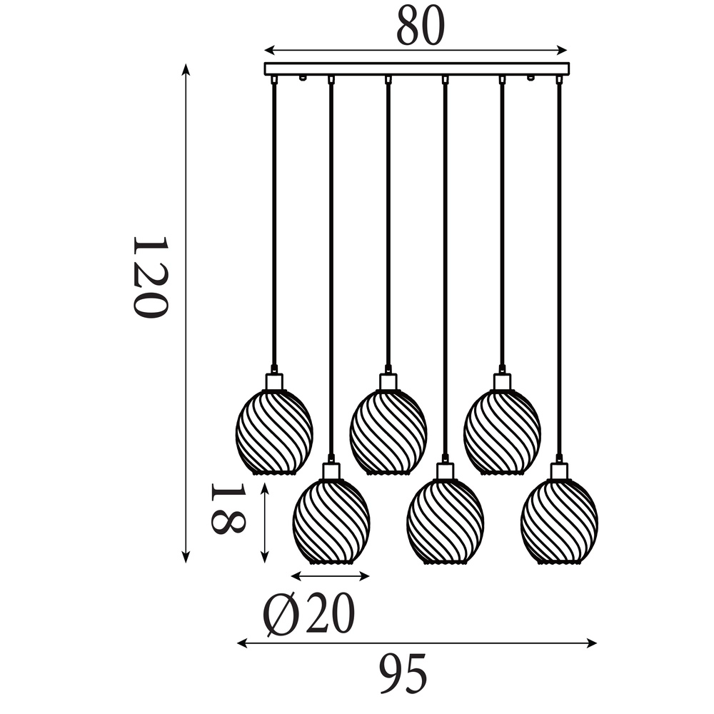Suspension Radiance 6 lumières noir Searchlight 5053423305844
