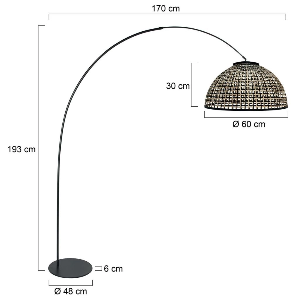 Lampe à arc noir Curve avec une teinte en bambou Ø60 cm Steinhauer 8712746183115